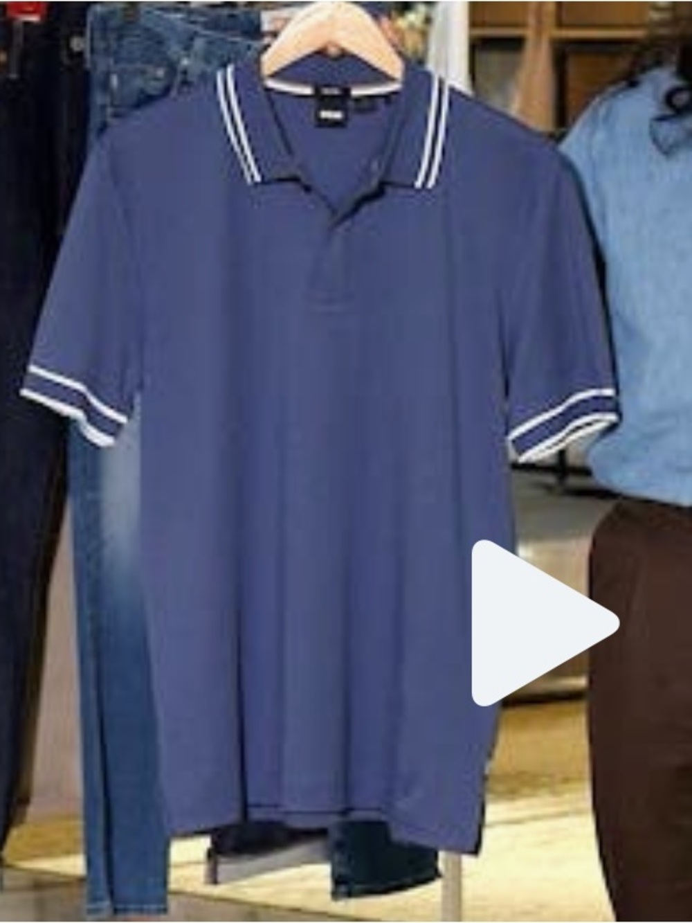 BOSS Parlay Tipped Cotton Polo Navy with White Contrast Trim Size XL